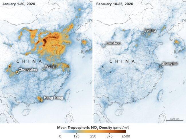 چین بعد از کورونا از فضا ، پاک شدن سریع تر هوا به علت تعطیلی ها